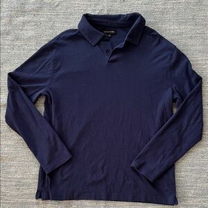 Banana Republic Men's Long Sleeve Polo Navy Blue Large 100% Cotton